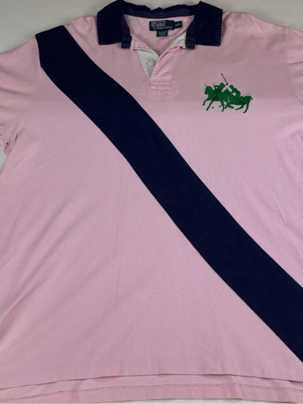Polo by Ralph Lauren Pink Polo with Navy Diagonal Stripe and Green Pony